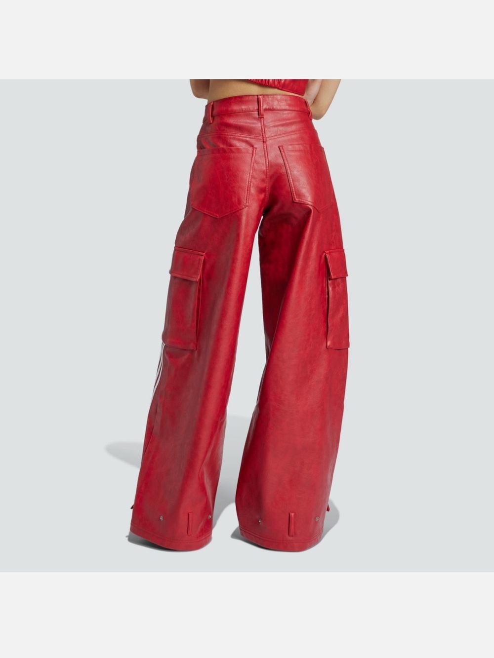 Adidas Red Wide-Leg Cargo Pants with White Stripes - Picture 2 of 7